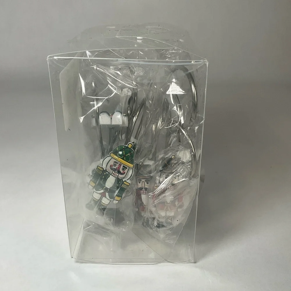 12 Pack Christmas Shower Curtain Hooks - Resin Hand-Painted Nutcracker Design...